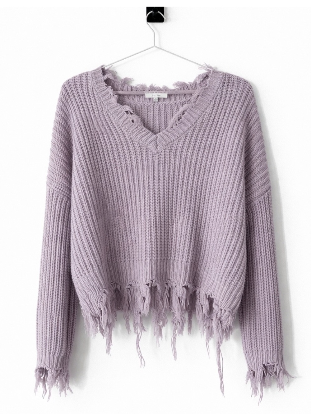 Love Tree Lavender Distressed V-Neck Sweater